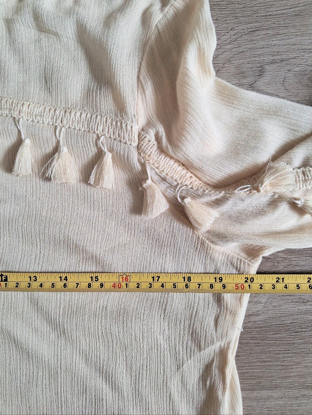 Womens Blouse Cream Tassel Detail Long Sleeve Top - Picture 7 of 8